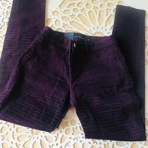 Calvin Klein corduroy animal print Purple and black Skinny Slim Jean pants 4 - Picture 4 of 13